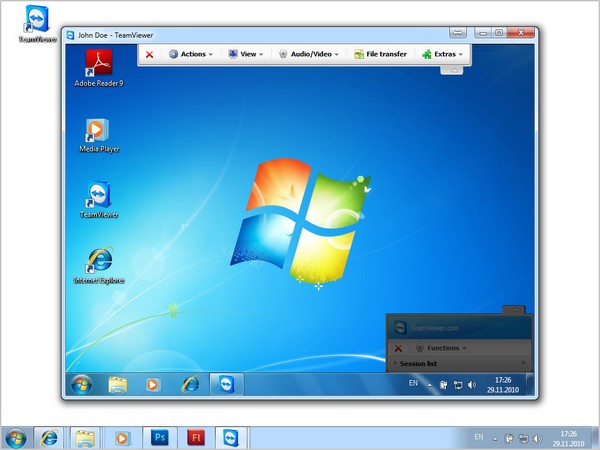 TeamViewer. А такой вид (примерно) он имеет во время работы.